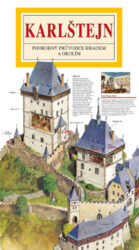 Karlštejn / panoramatická mapa - Kreslená panoramatická mapa hradu Karlštejn s podrobným ilustrovaným průvodcem